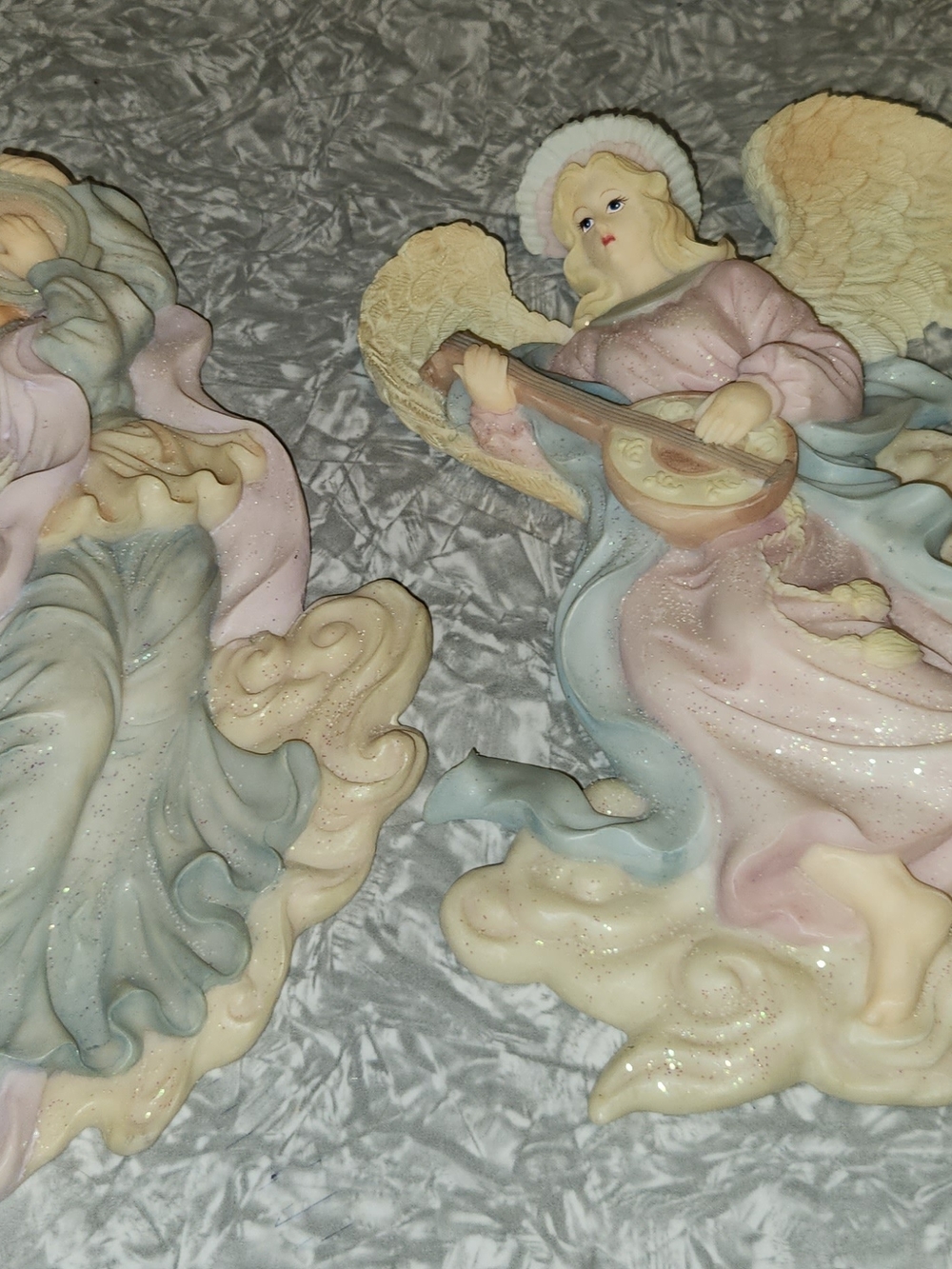 Source Unknown Pastel Angel Musician Wall Plaque - Pink, Blue, Cream